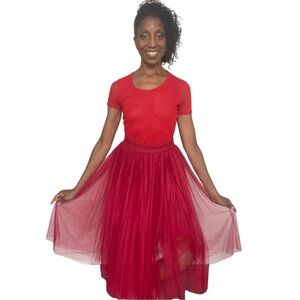FRNCH•SIZE S•RED•SHEER MIDI SKIRT